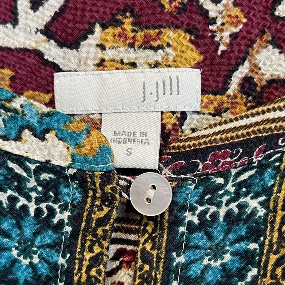J. JILL Boho Tunic Small Multicolor Patchwork Boho Eclectic Button Front Top EUC - Picture 6 of 16
